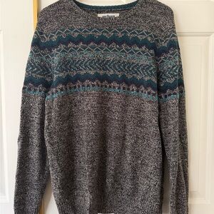 VTG Men's Gray and Blue Patterned Sweater
